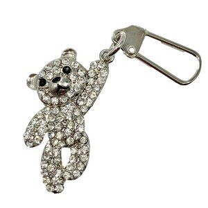 Crystal Teddy Bear Keychain Zipper Pull Purse Charm Backpack Silver Plated Bling